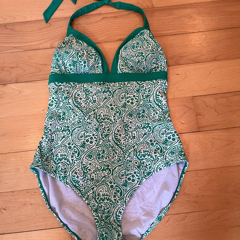 Boden Green and White Paisley One-Piece Swimsuit